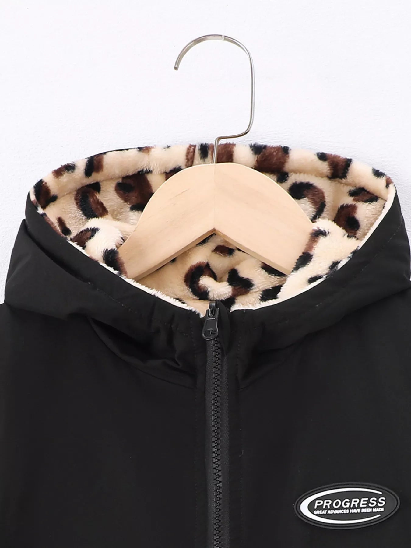 Children's Hooded Leopard Lined Warm Jacket