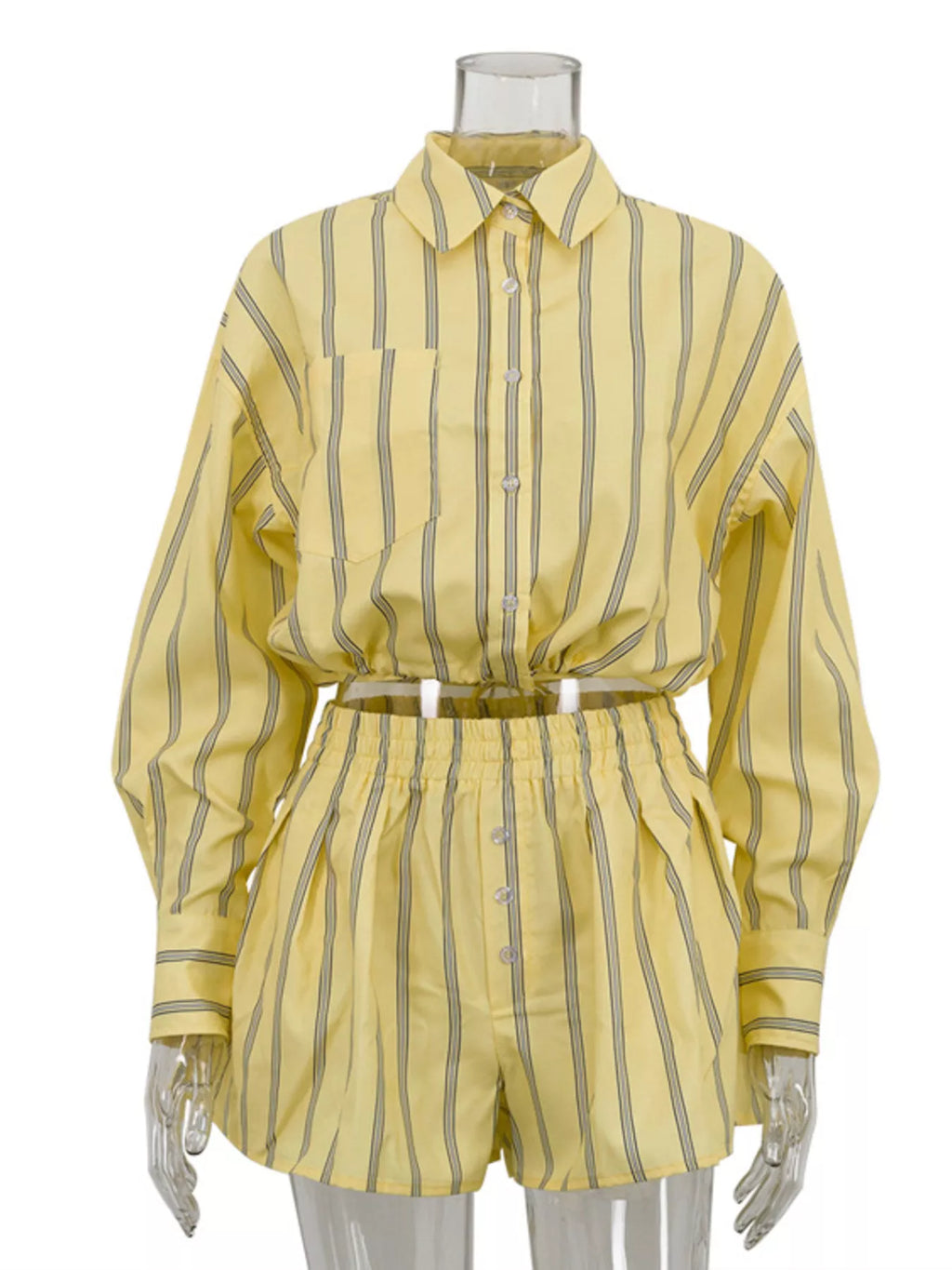 Striped Button Up Shirt and Shorts Set