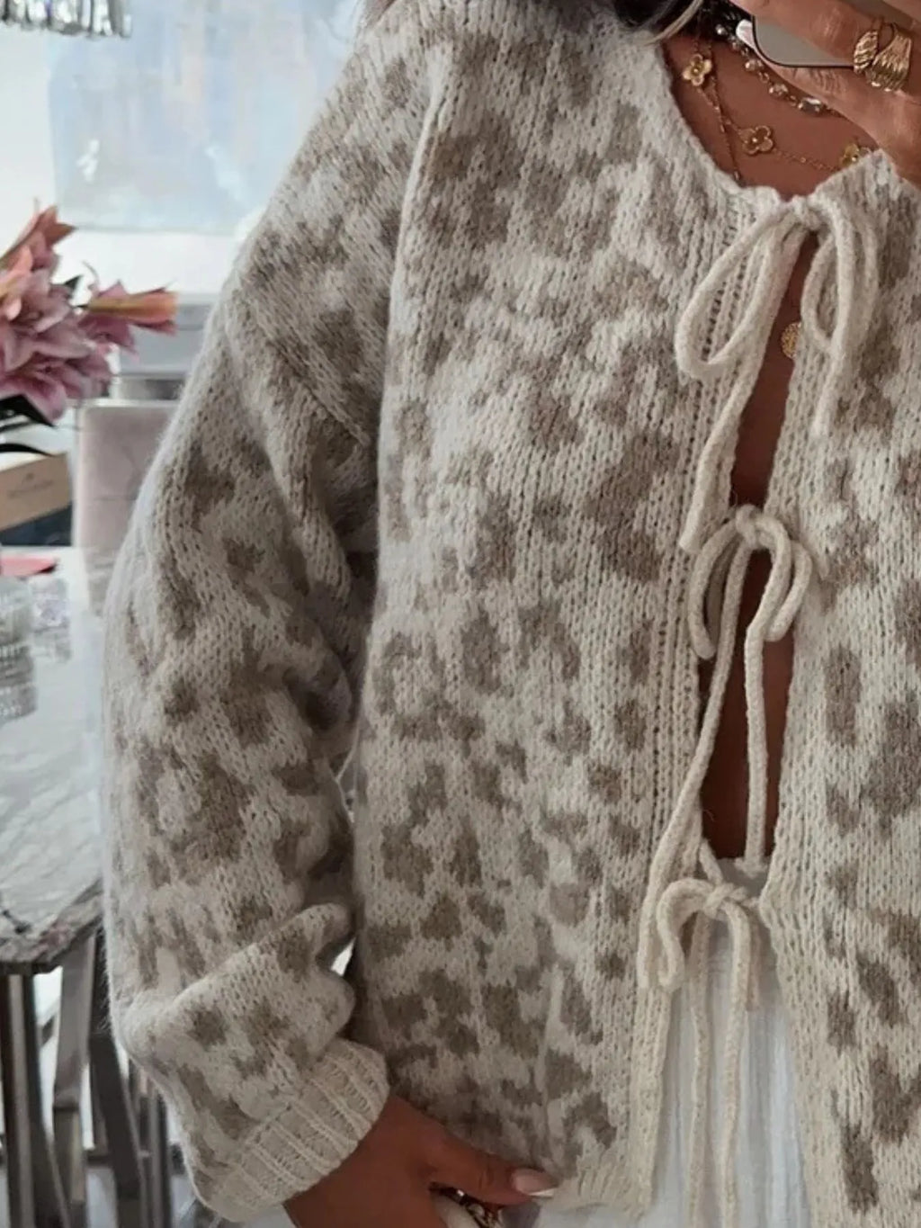 Leopard Tie Front Cardigan