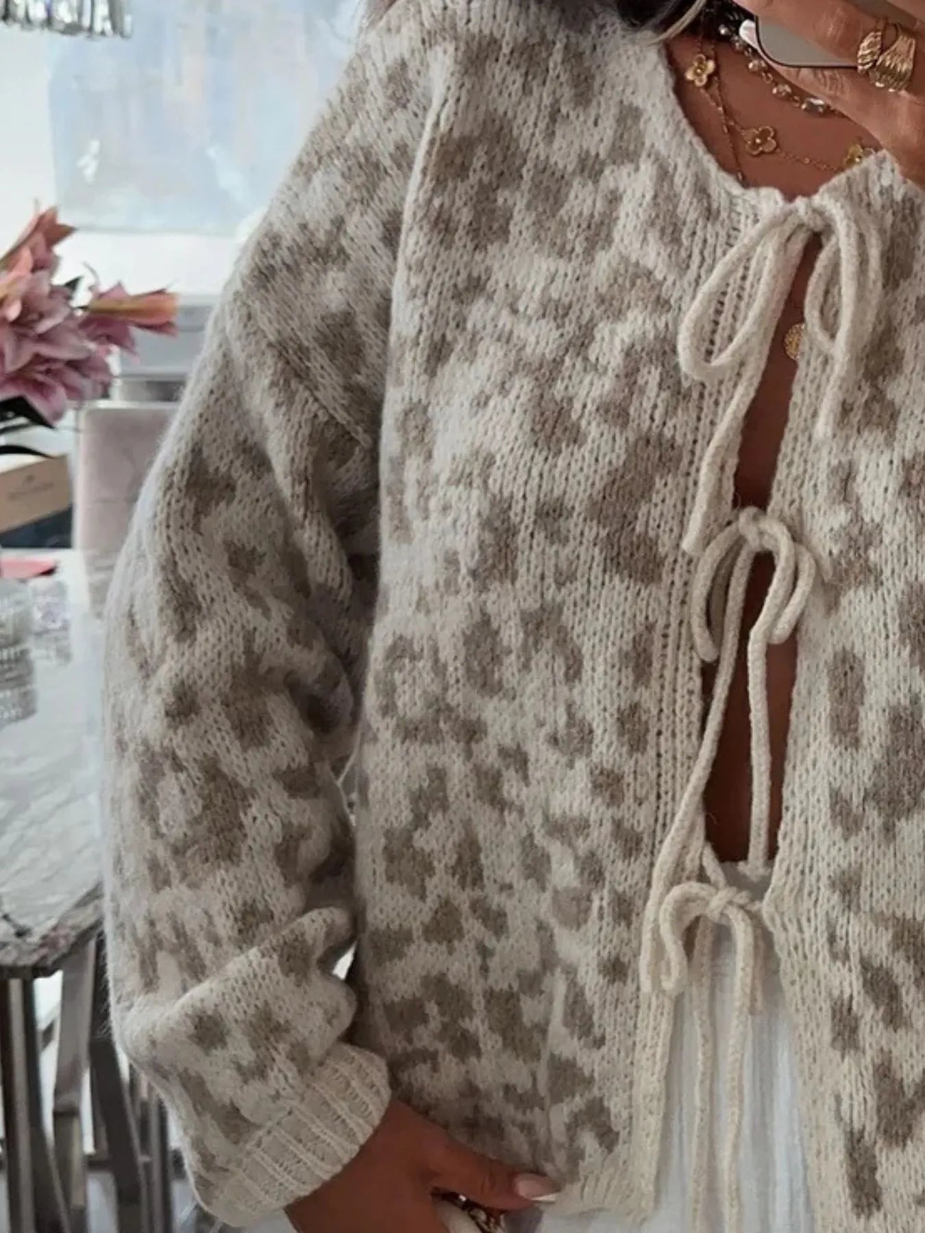 Leopard Tie Front Cardigan