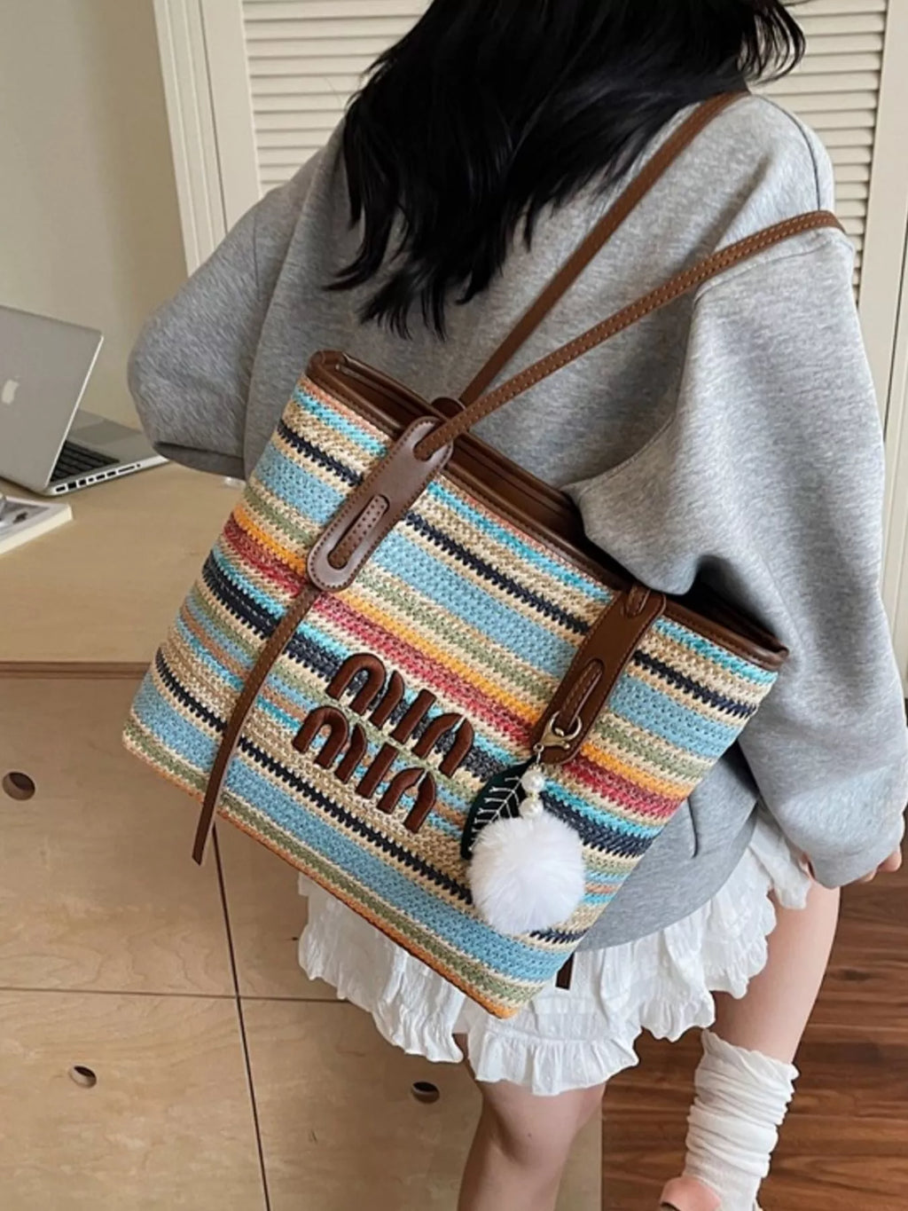 Striped Woven Shoulder Bag