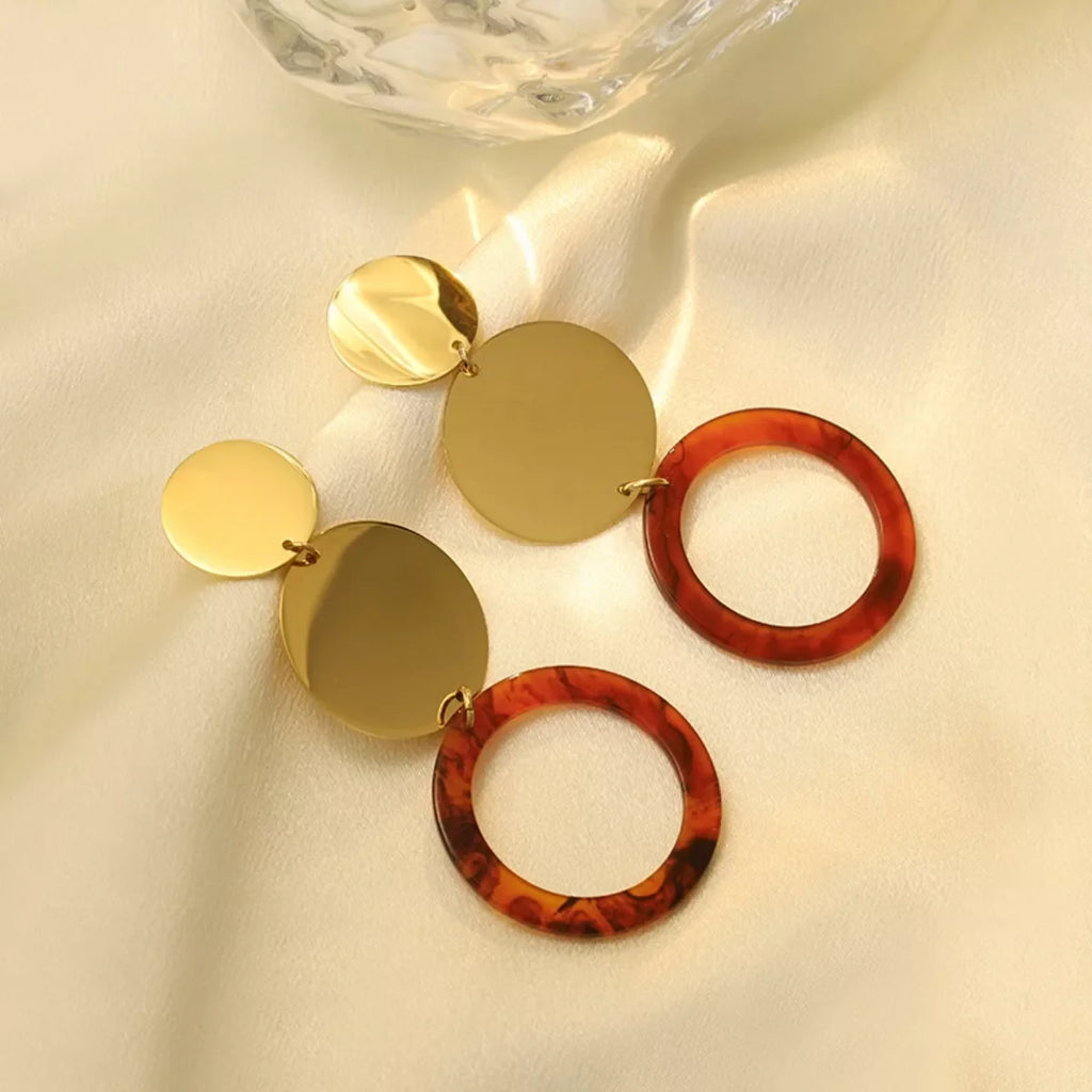 18K Gold-Plated Geometric Circle Dangle Earrings