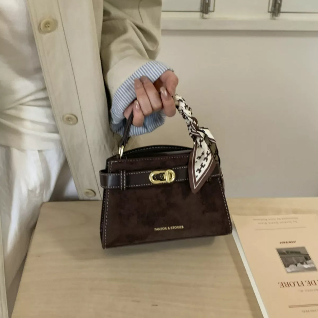 Suede Mini Crossbody Bag with Leather Strap