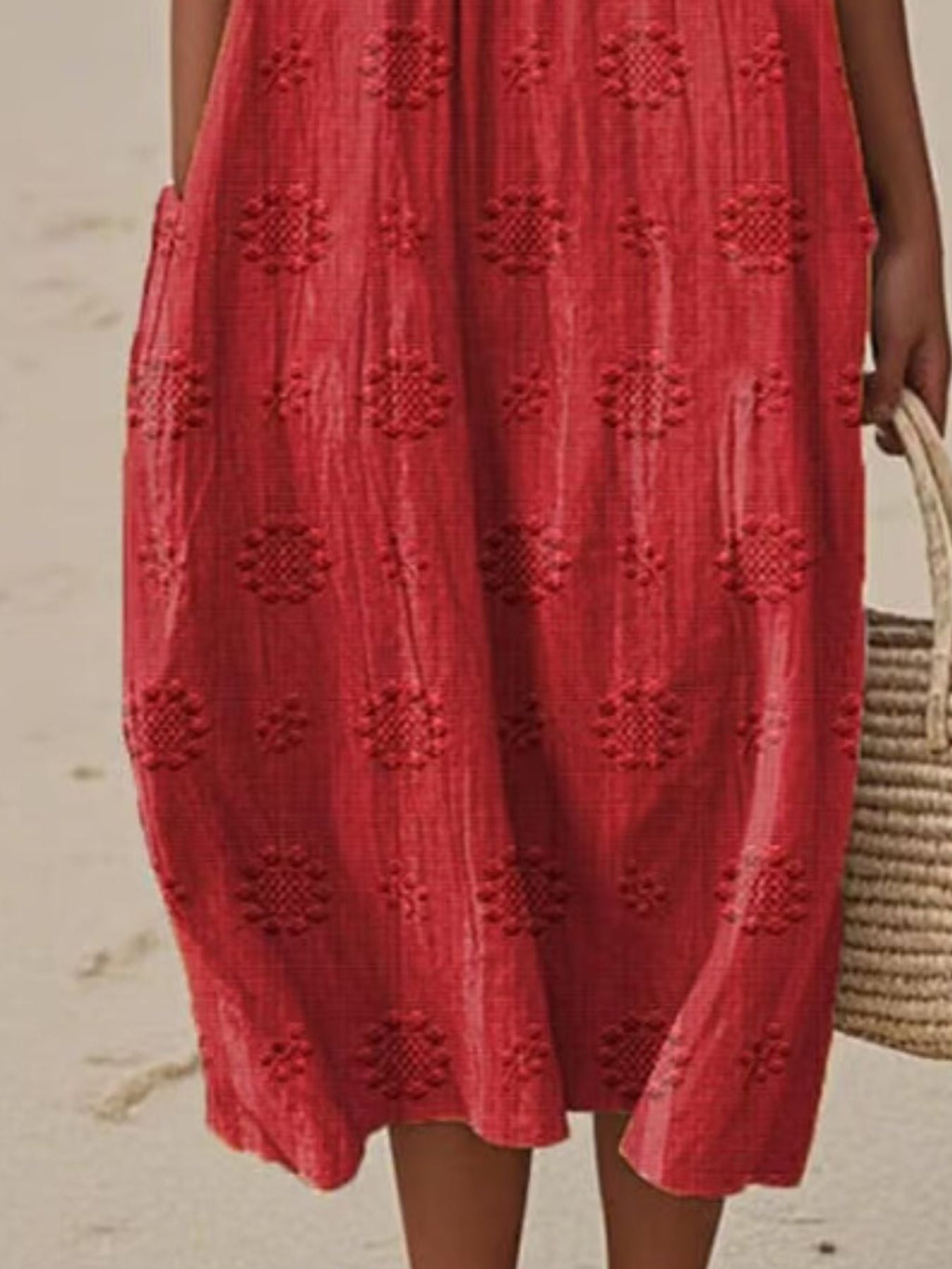 Full Size Round Neck Sleeveless Casual Midi Dress Plus Size
