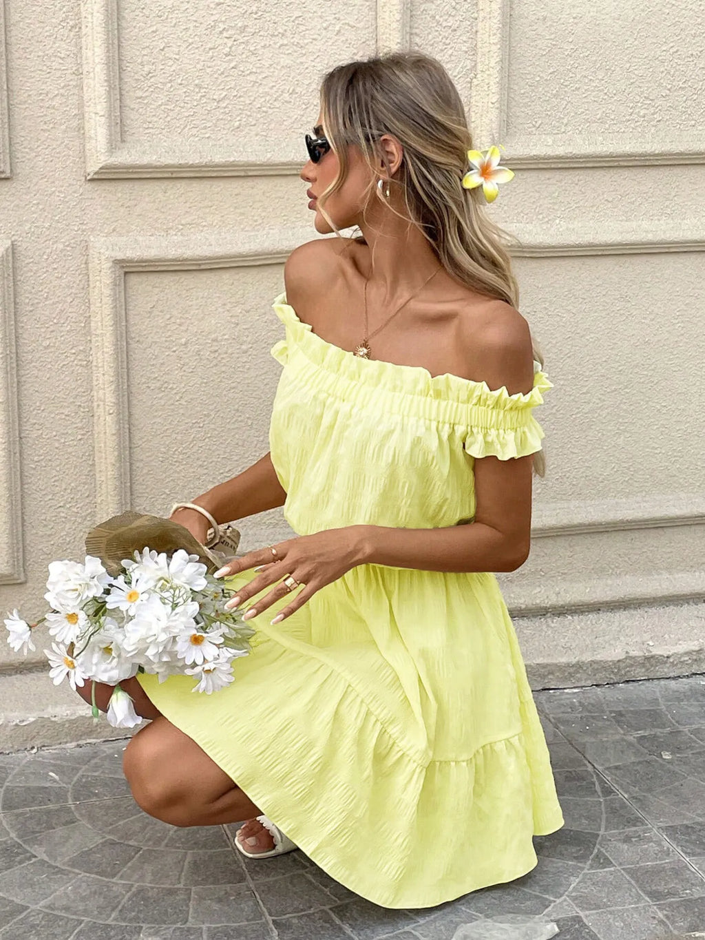 Off-Shoulder Ruffle Hem Summer Dress