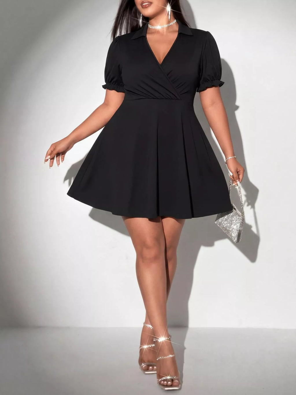 Plus Size Surplice Short Sleeve Mini Dress