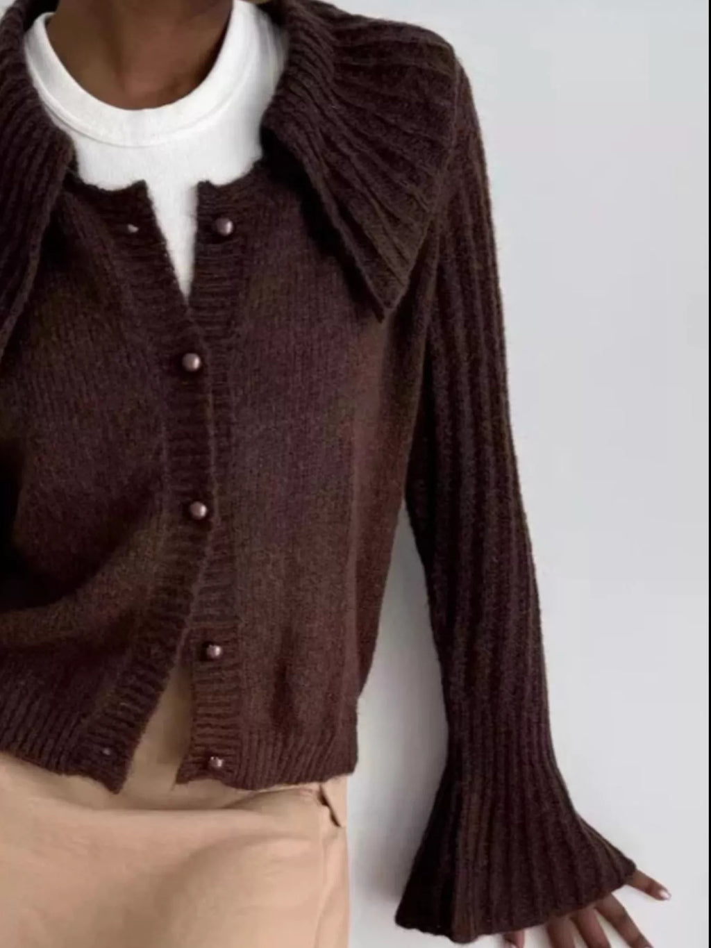 Button Up Flare Sleeve Cardigan