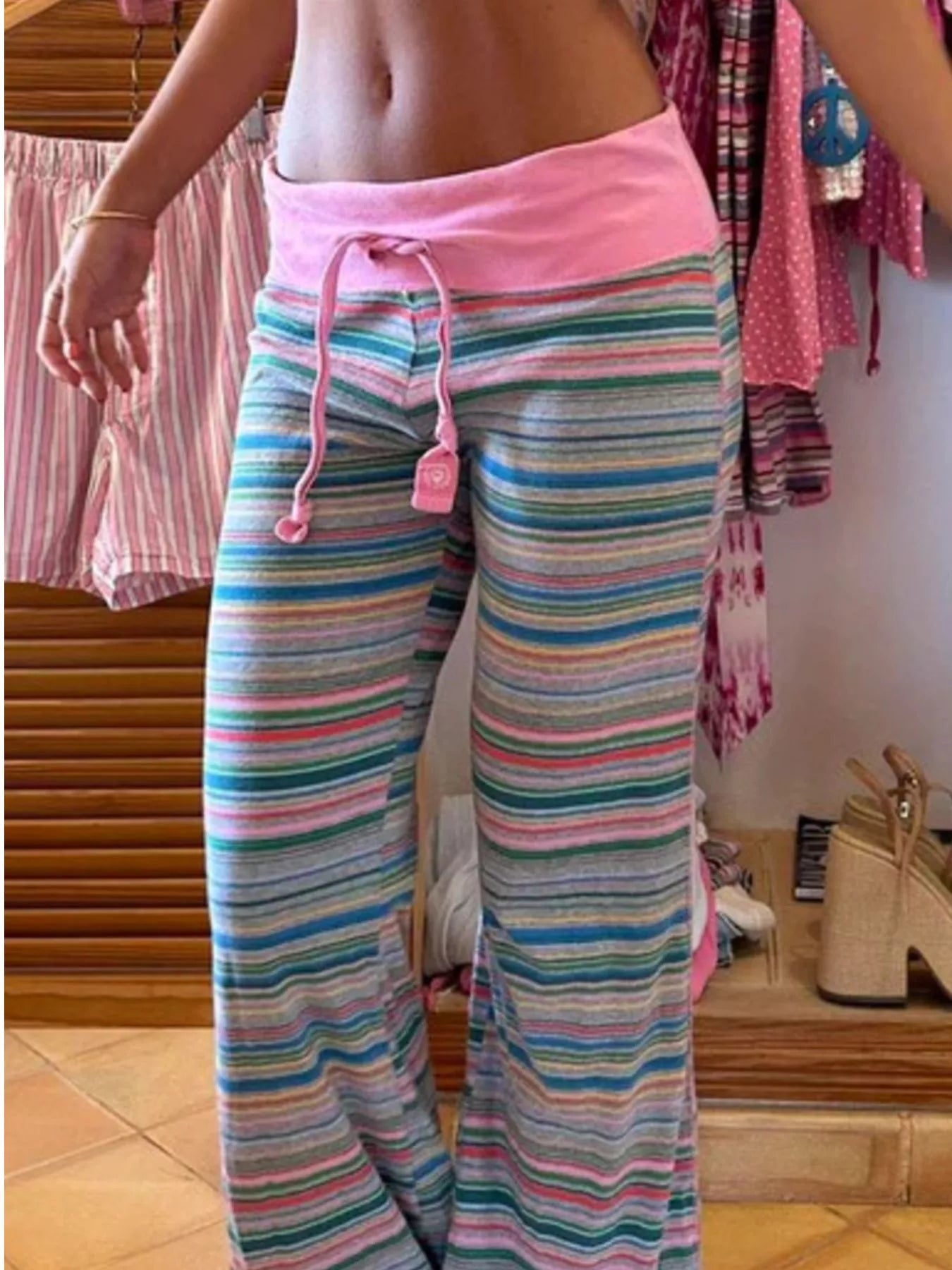 Drawstring Striped Pants