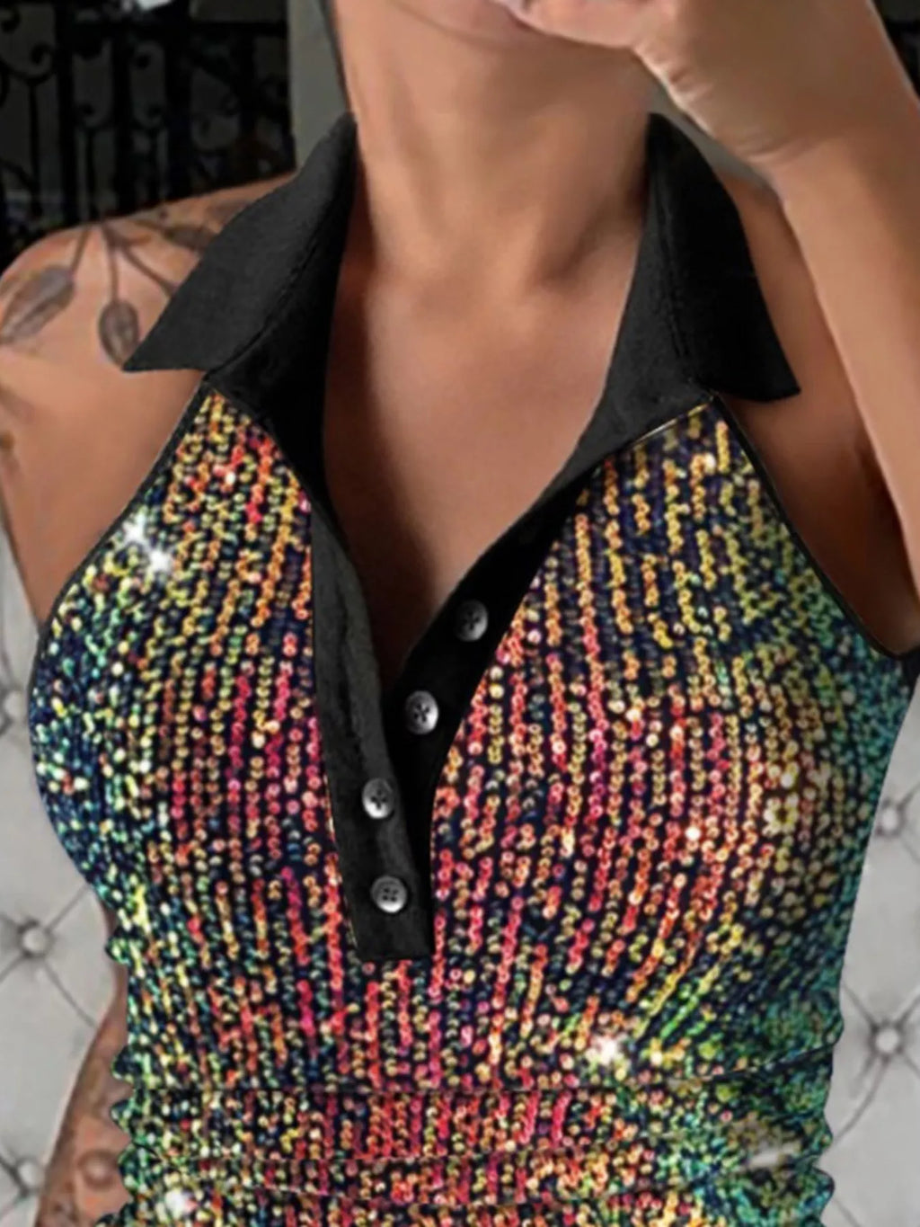 Sparkling Sequin Embellished Sleeveless Top