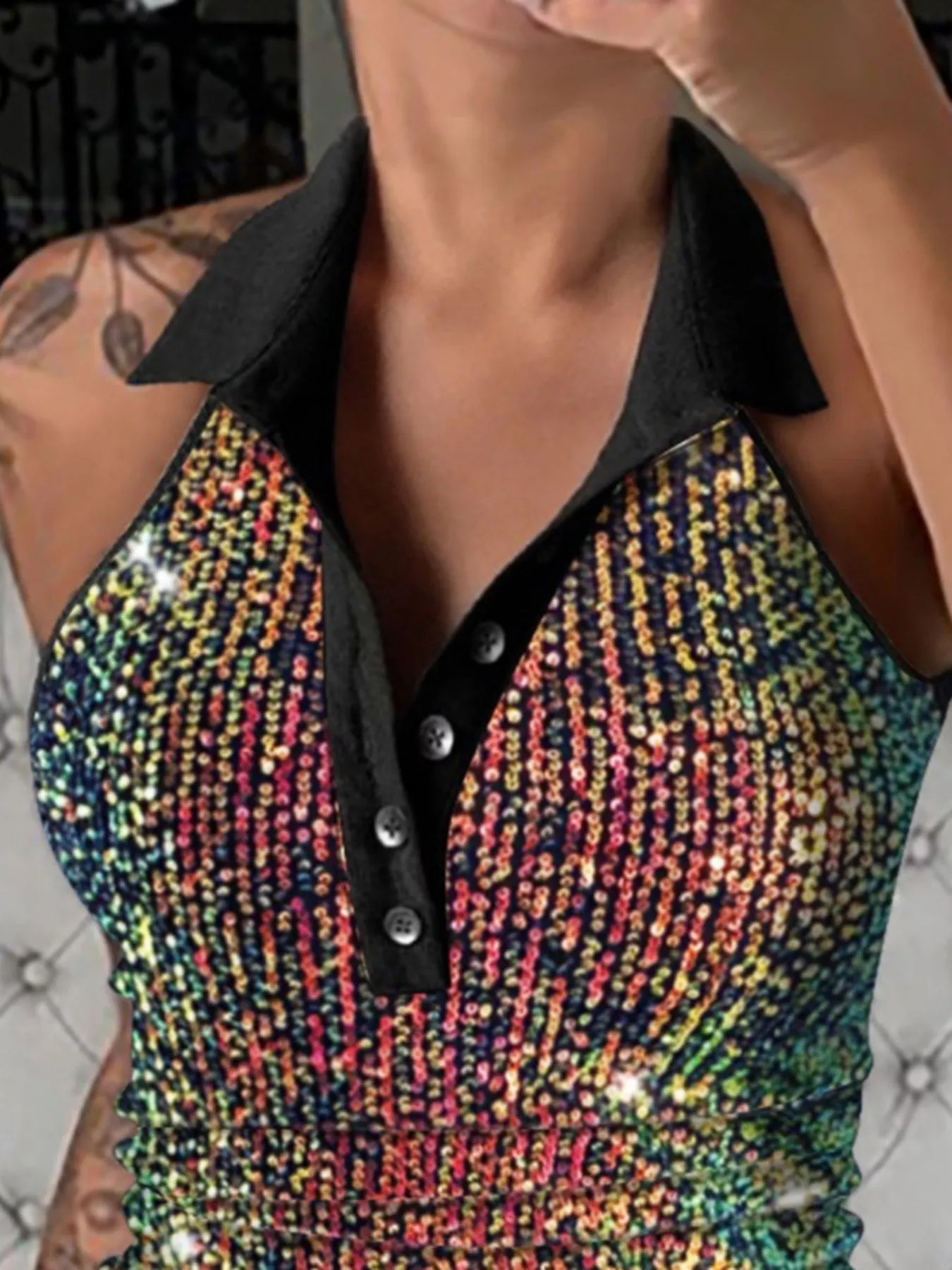 Sparkling Sequin Embellished Sleeveless Top