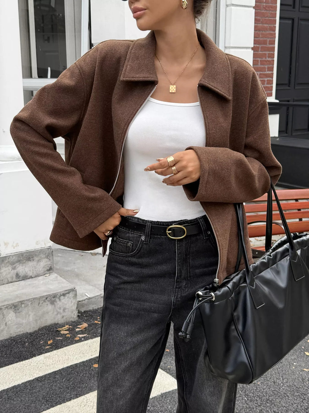 Zip-Up Dropped Shoulder Jacket