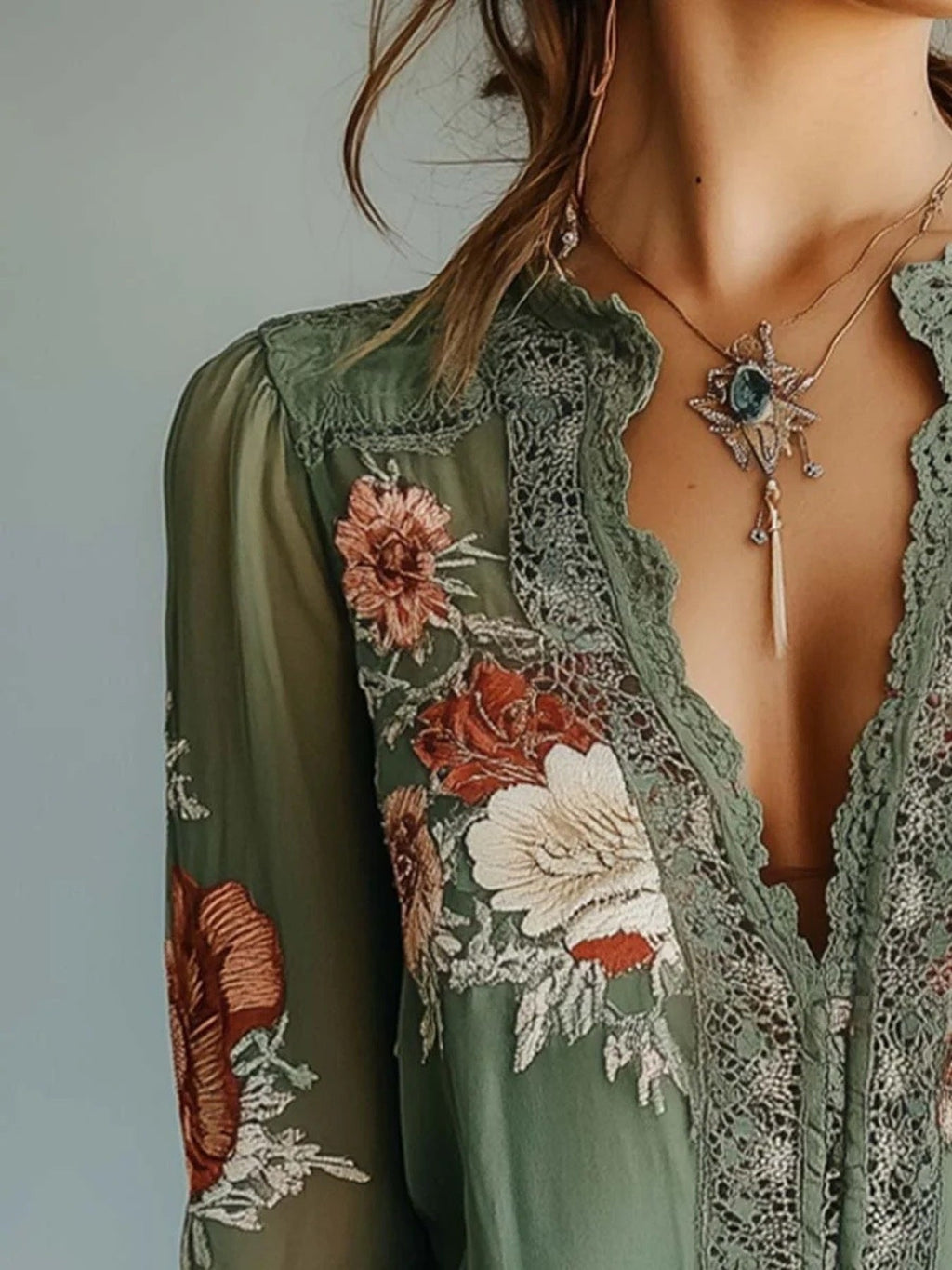Lace Detail Floral Blouse