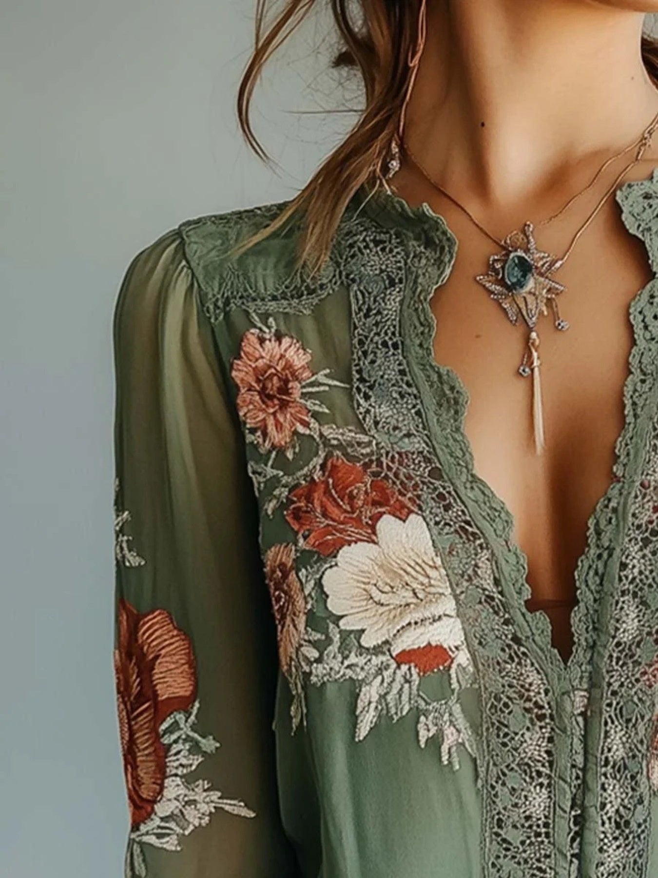 Lace Detail Floral Blouse