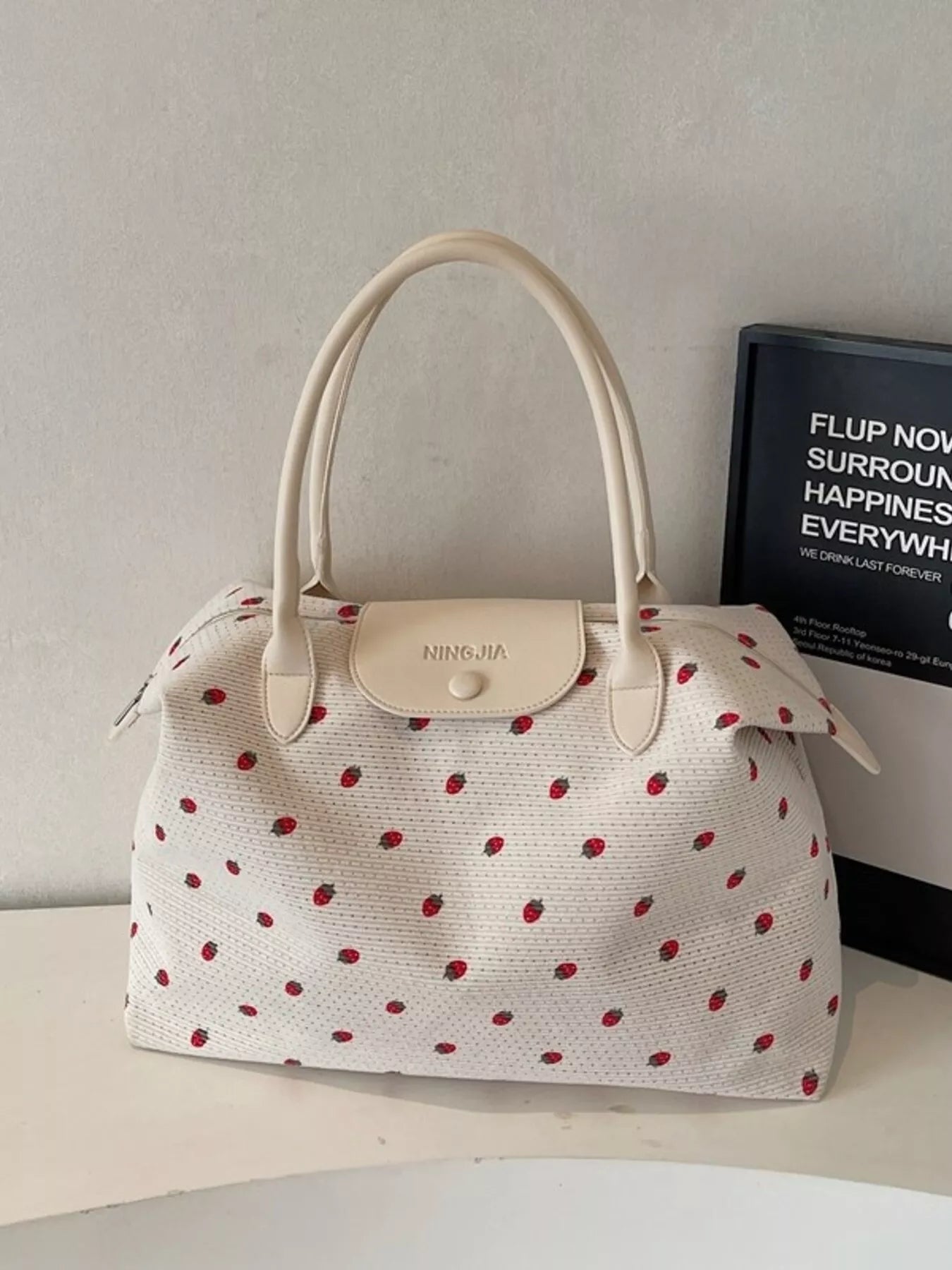 Strawberry Print Travel Bag