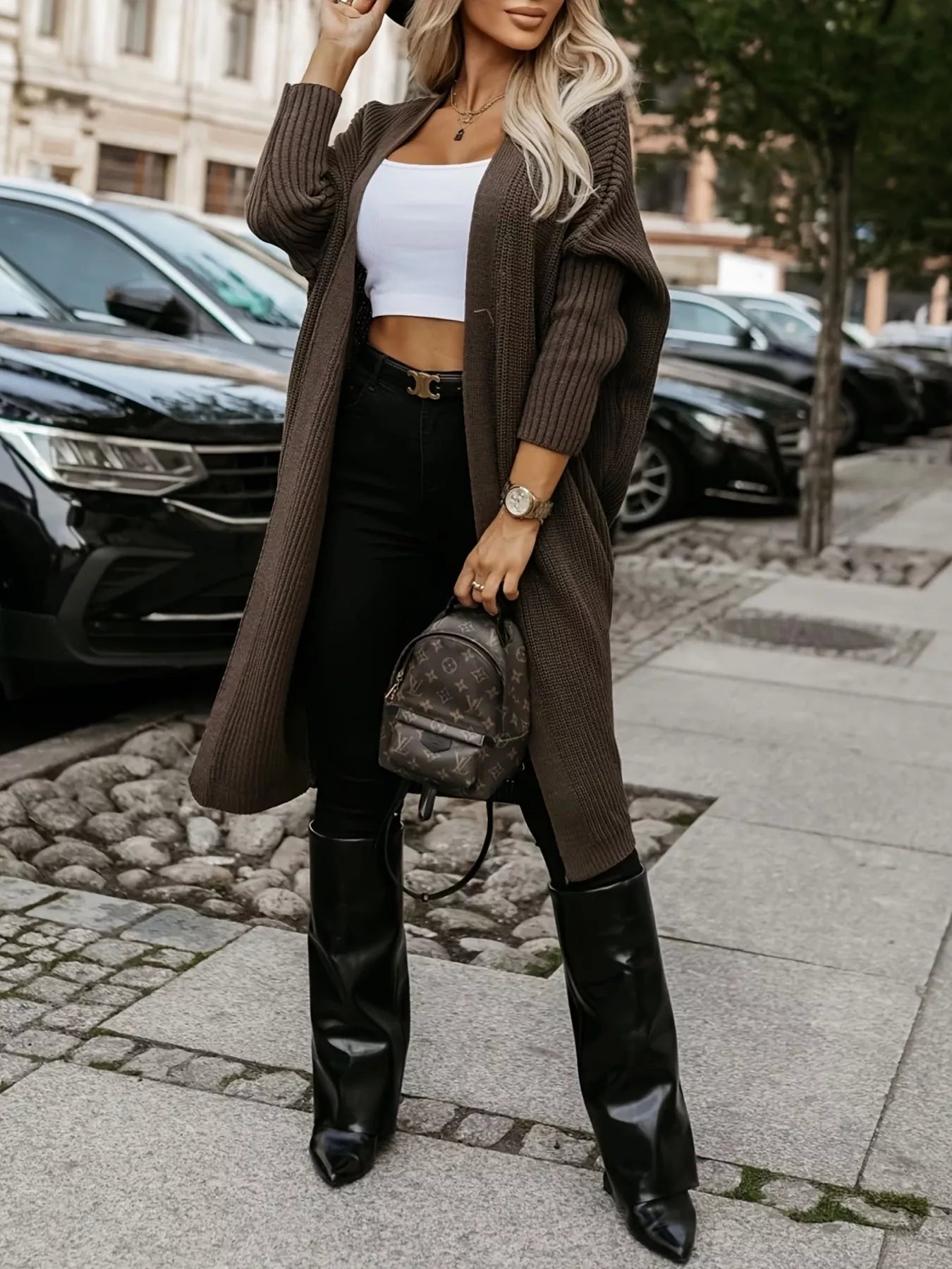 Open Front Longline Knit Cardigan
