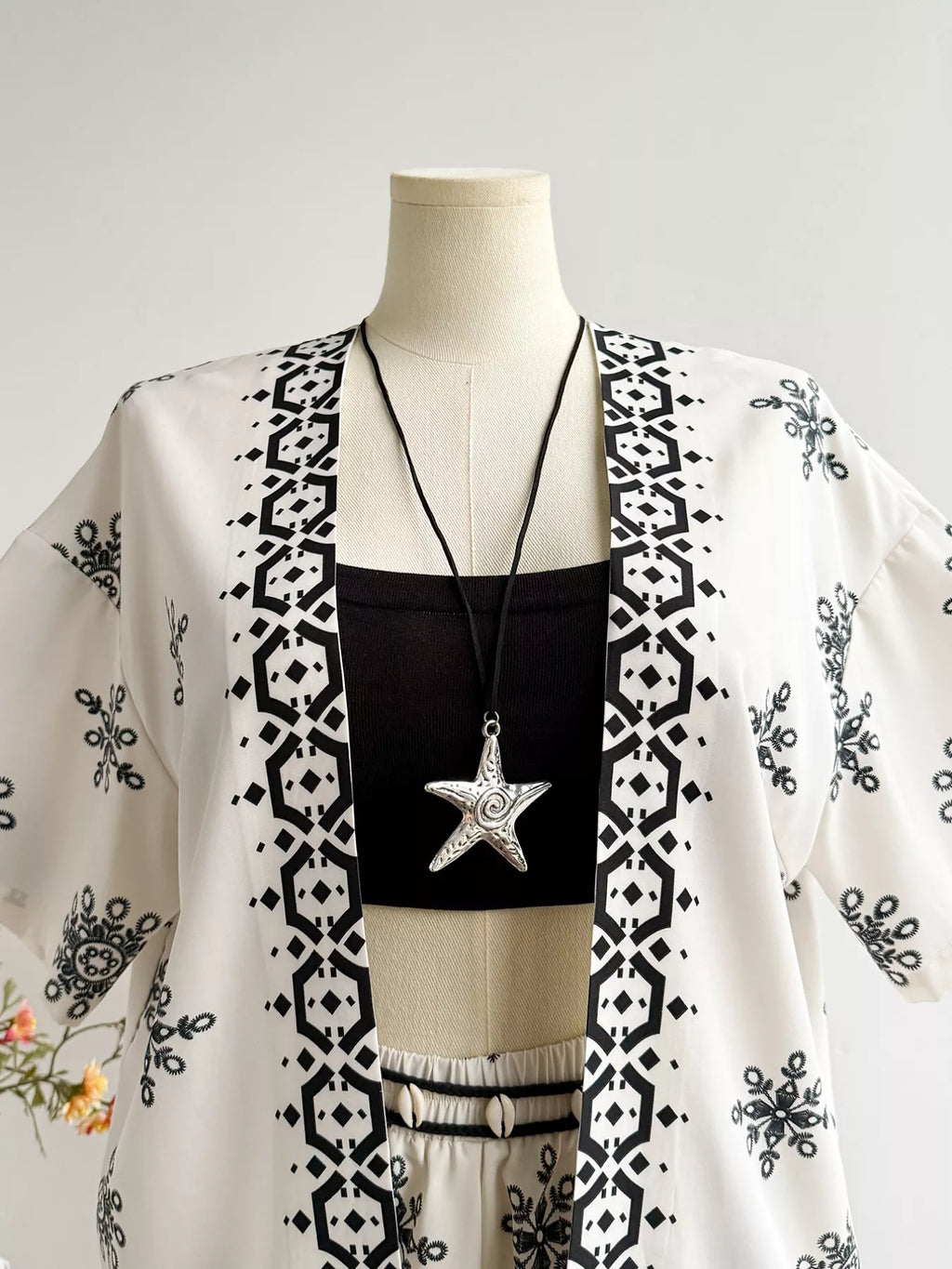 Plus Size Printed Open Front Cardigan and Shorts Set