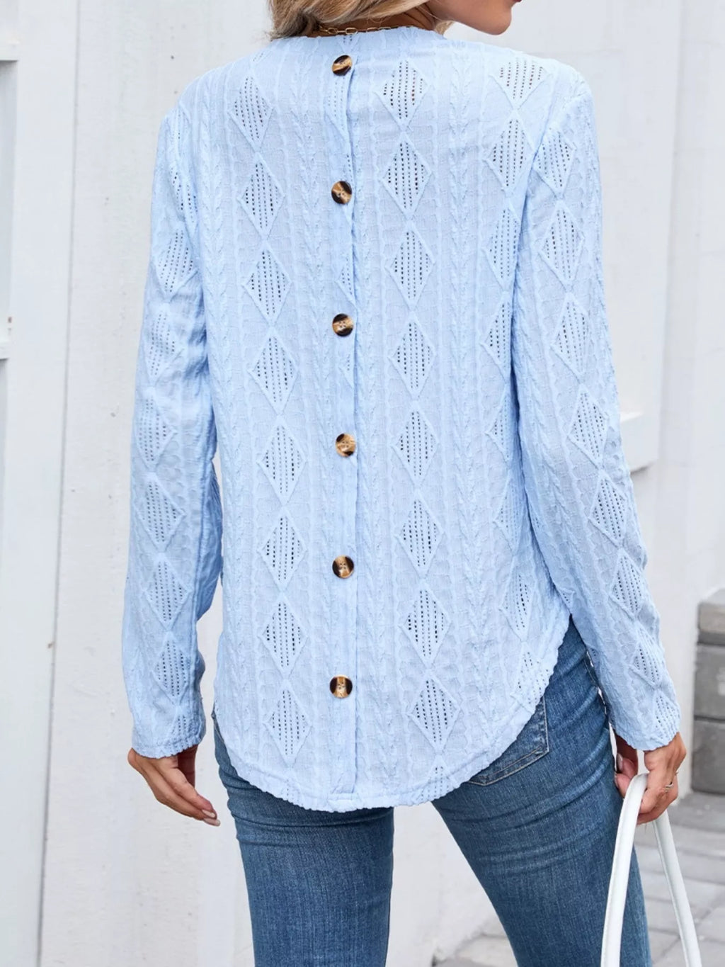 Diamond Pattern Knit Long Sleeve T-Shirt