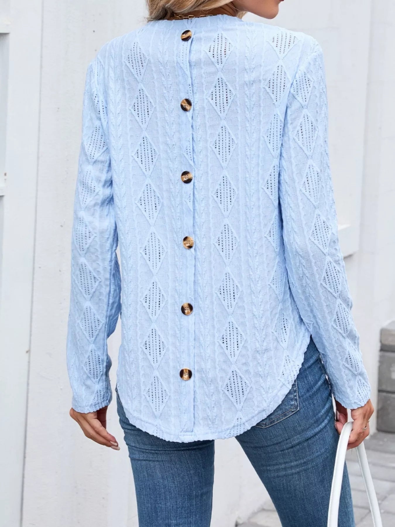 Diamond Pattern Knit Long Sleeve T-Shirt