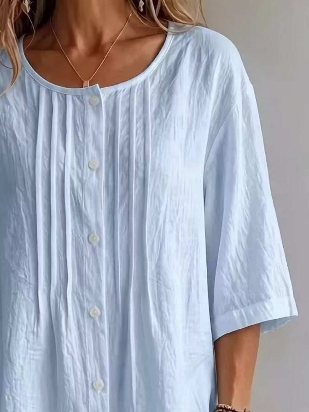 Full Size Texture Round Neck 3/4 Sleeve Blouse Plus Size