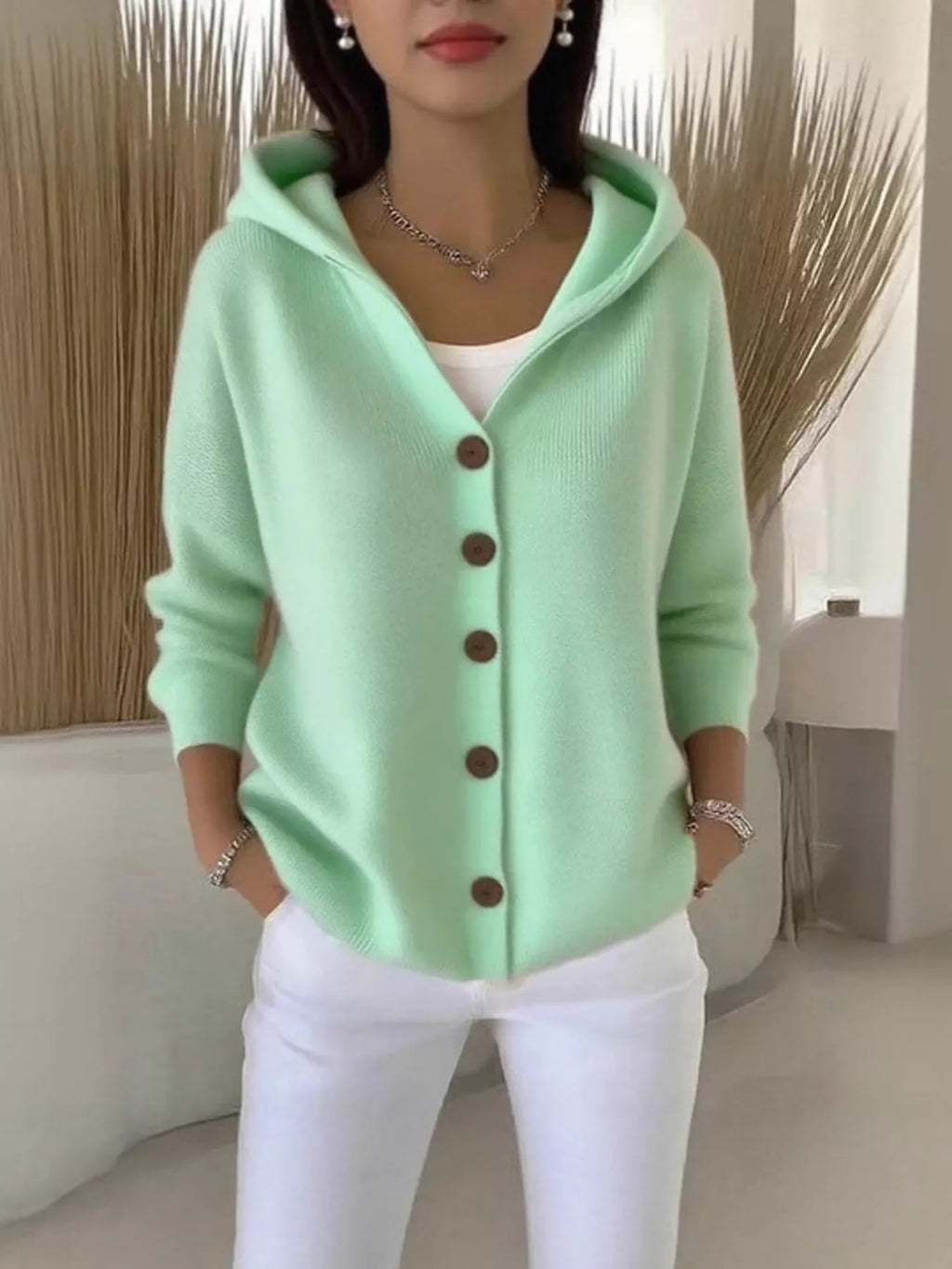 Full Size Hooded Button-Down Knit Cardigan Plus Size