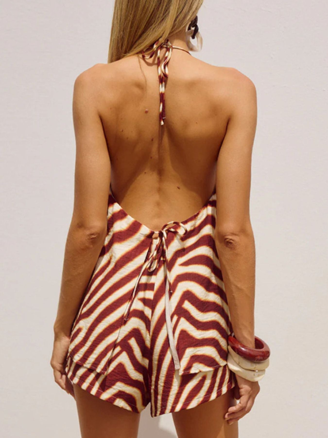 Zebra Print Halter Neck Top and Shorts Set