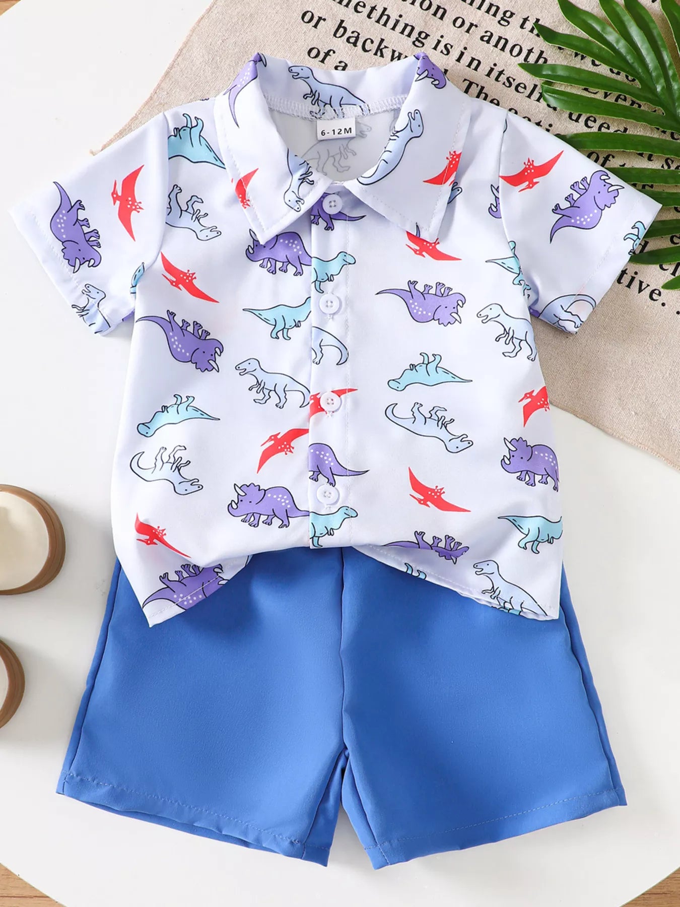 Children's Dinosaur Print Button-Up Shirt & Shorts Set