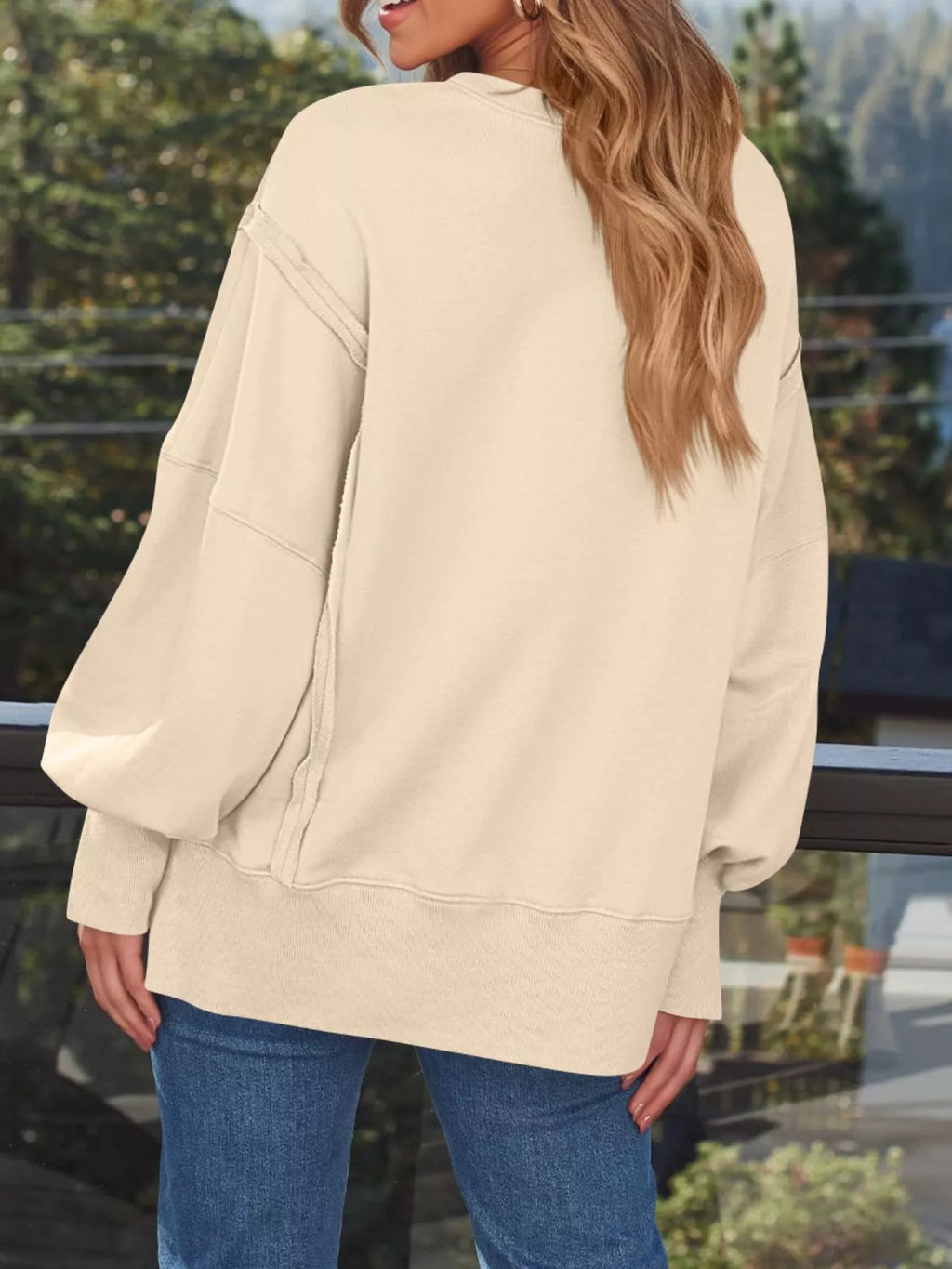Side Slit Long Sleeve Oversized Sweatshirt
