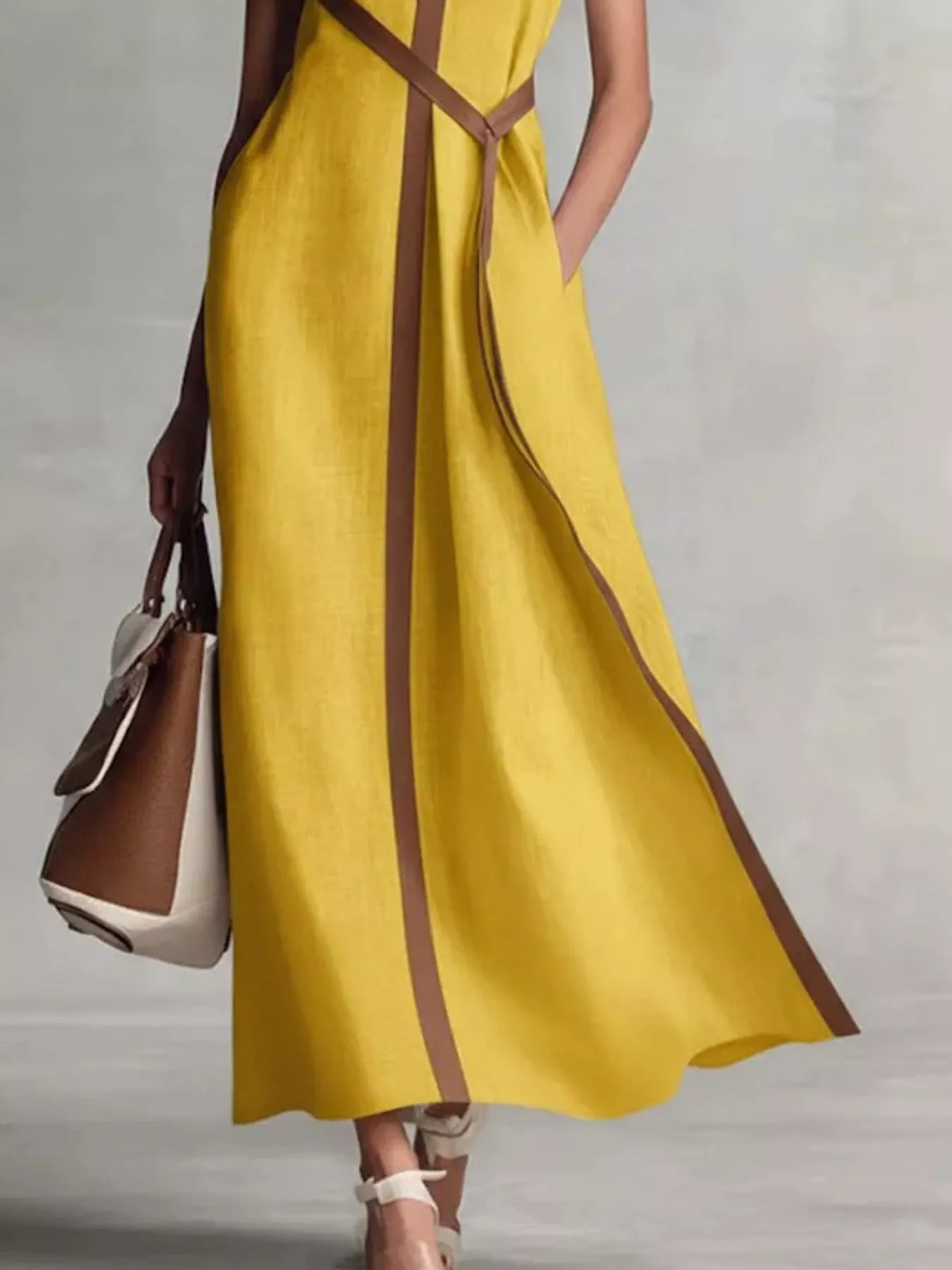Full Size Contrast Trim Sleeveless Maxi Dress Plus Size