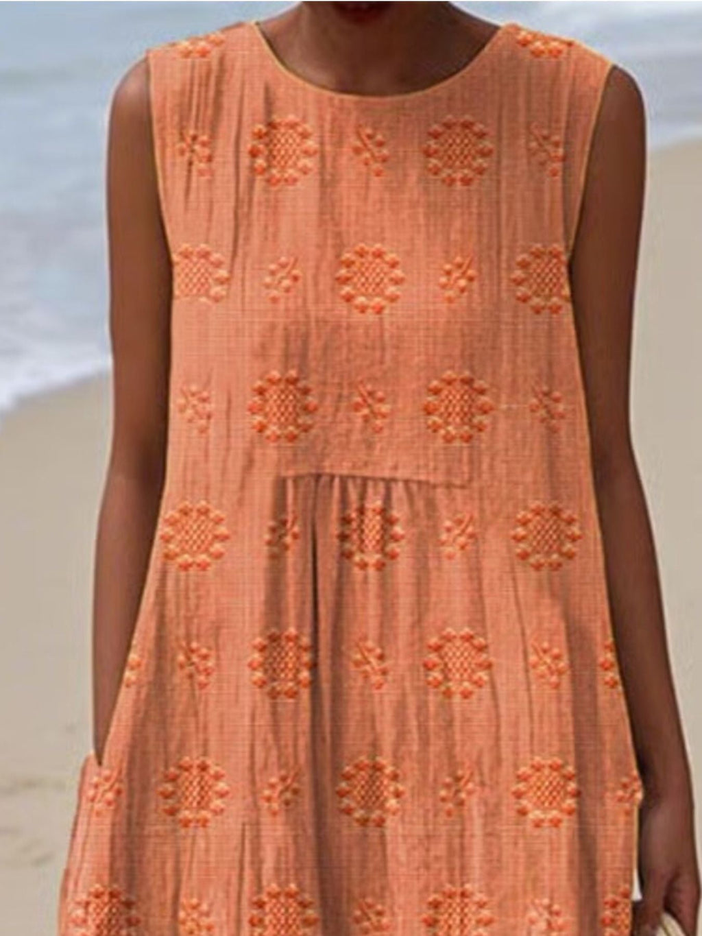 Full Size Round Neck Sleeveless Casual Midi Dress Plus Size