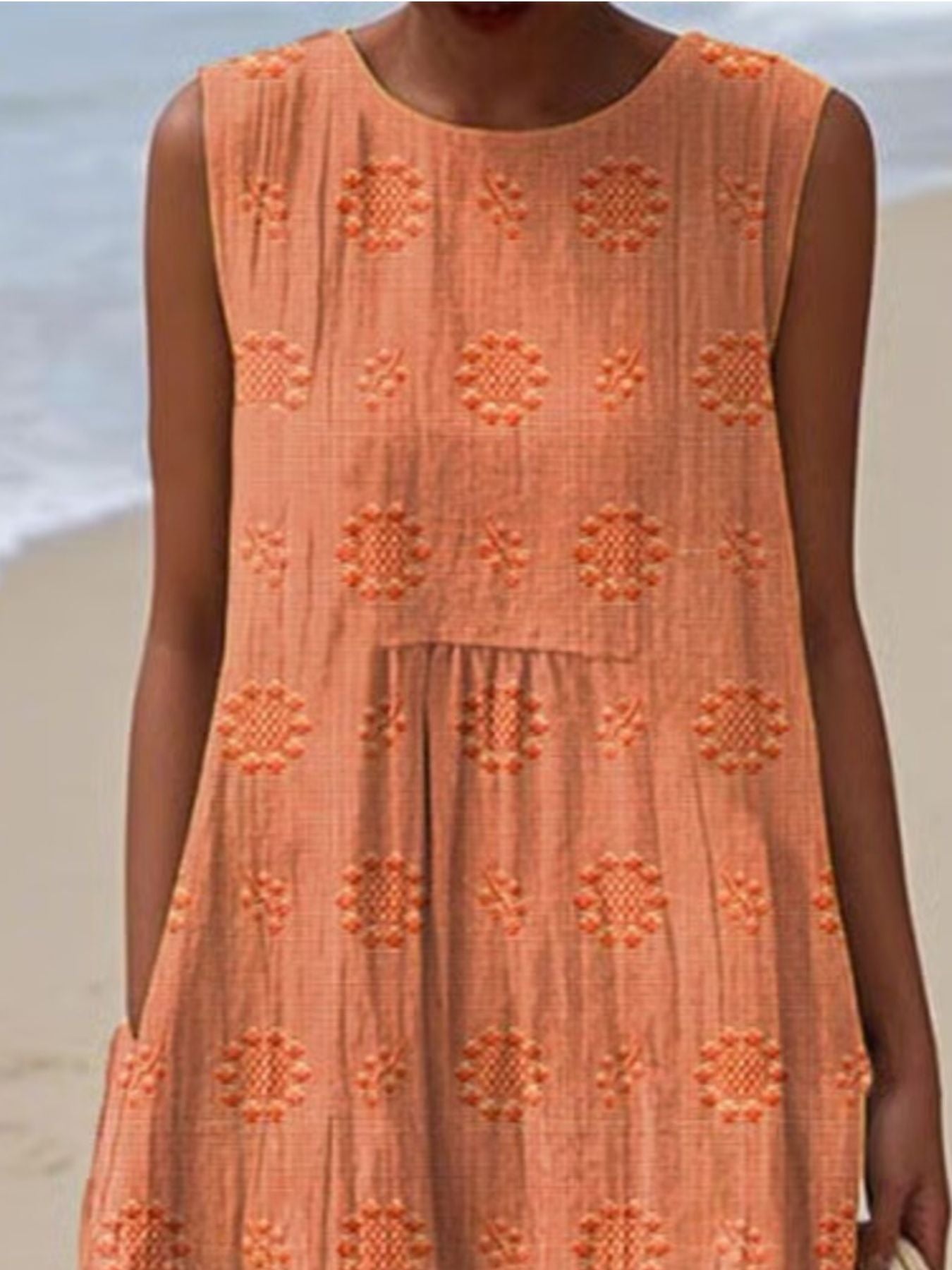 Full Size Round Neck Sleeveless Casual Midi Dress Plus Size
