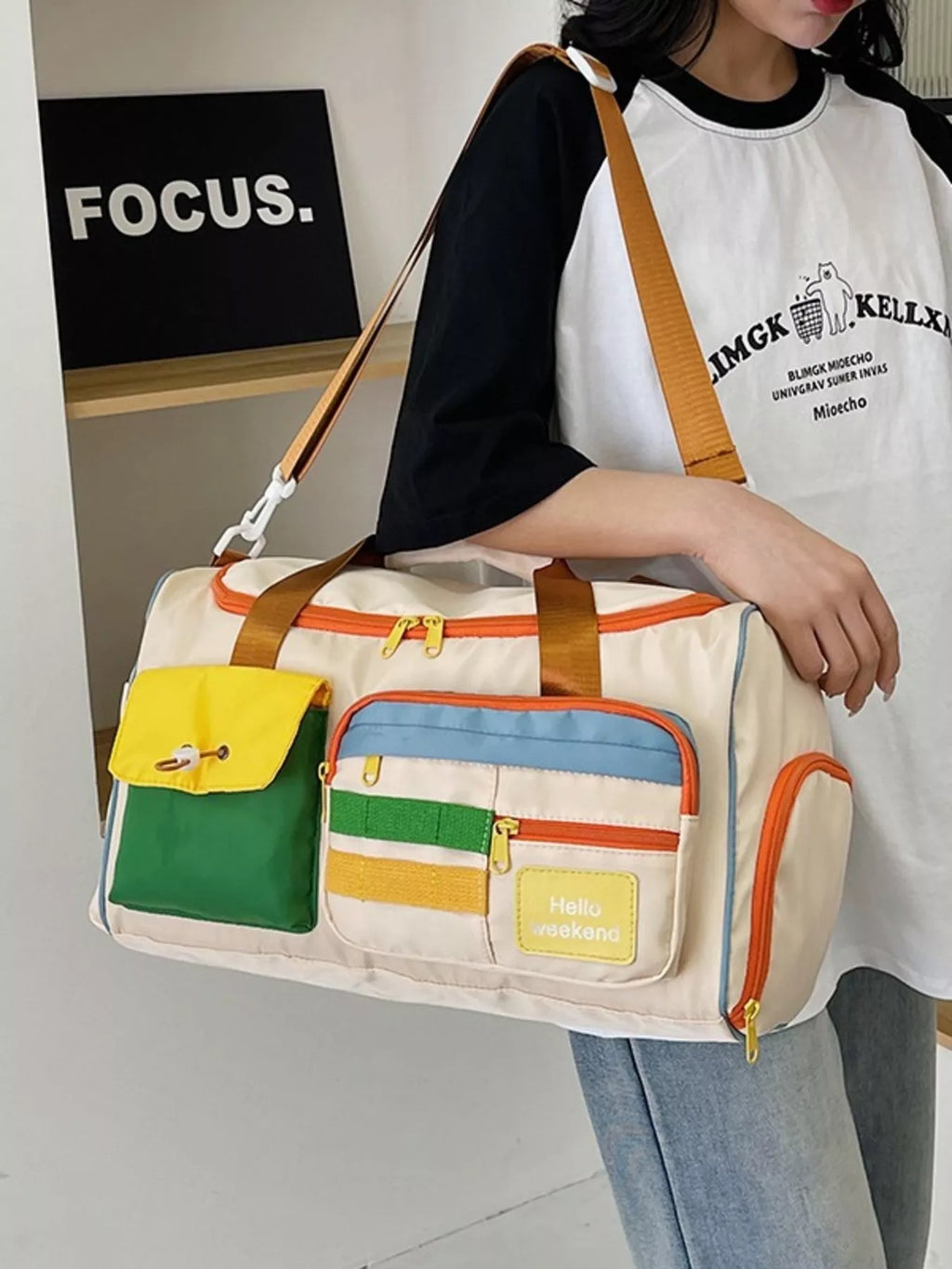Multi-Pocket Color-Block Travel Bag