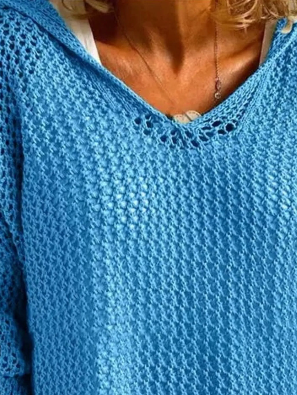Openwork Long Sleeve Hooded Knit Cover Up