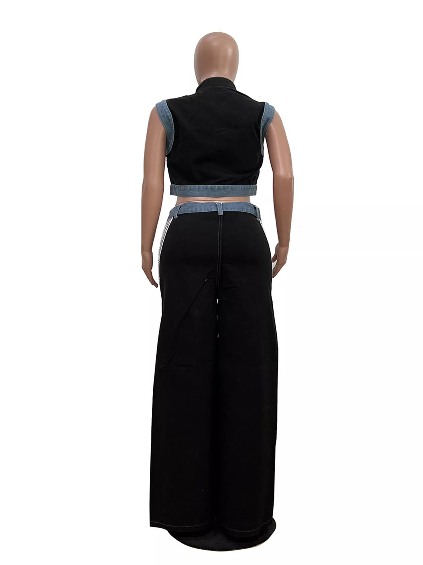 Zip Front Crop Top and Striped Pants Set