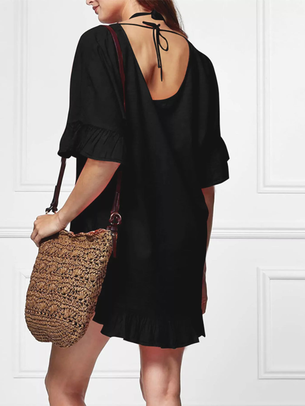 Ruffled Trim V-Neck Cover-Up Dress
