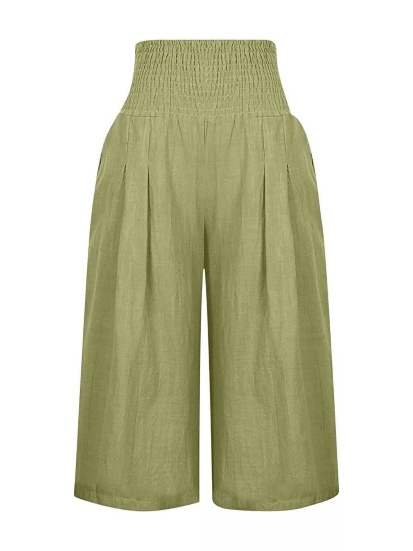 Smocked Wide-Leg Capri Pants