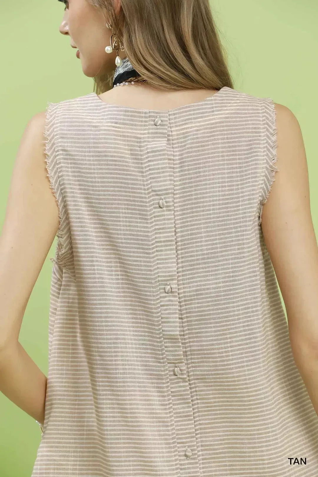 Umgee Stripe Fringe Trim Sleeveless Top