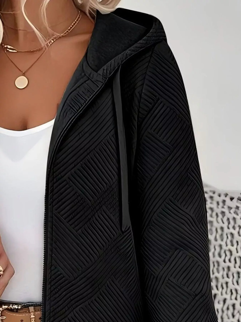 Textured Zip-Up Hooded Jacket