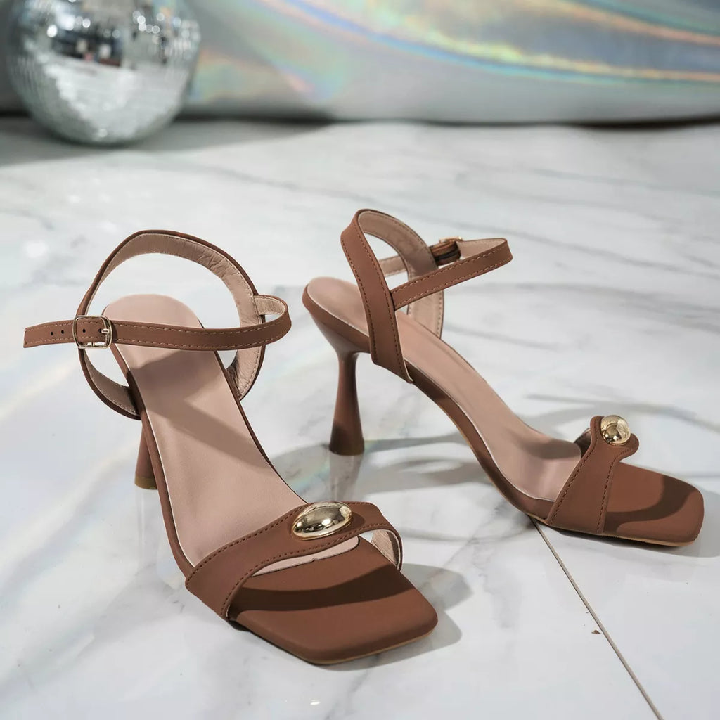 Open Toe Flare Heels Sandals