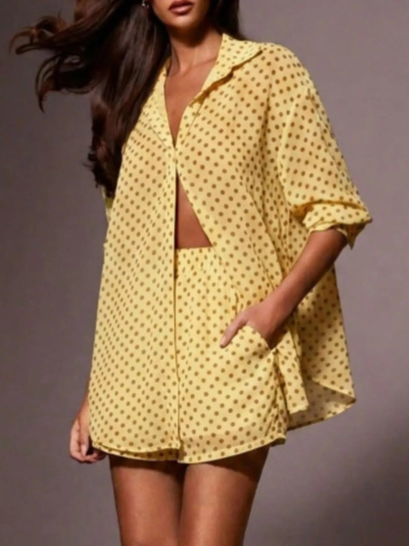 Polka Dot Button Up Shirt and Shorts Set