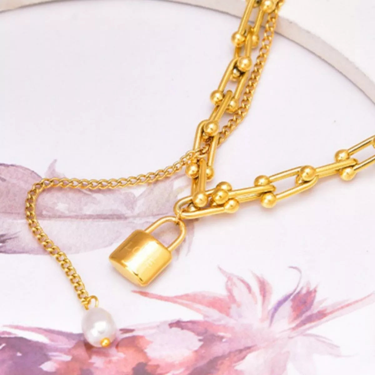 18K Gold-Plated Lock Pendant Necklace