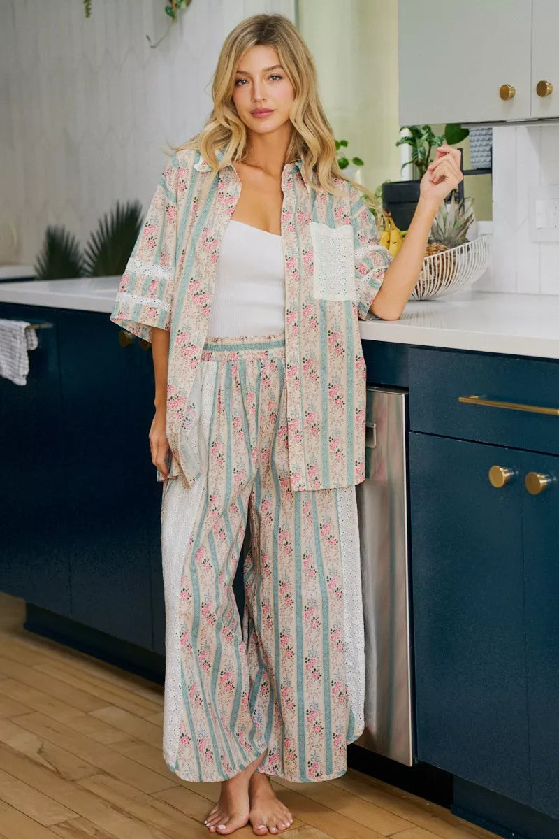 BiBi Eyelet Lace And Floral Mix And Match Shirt Top