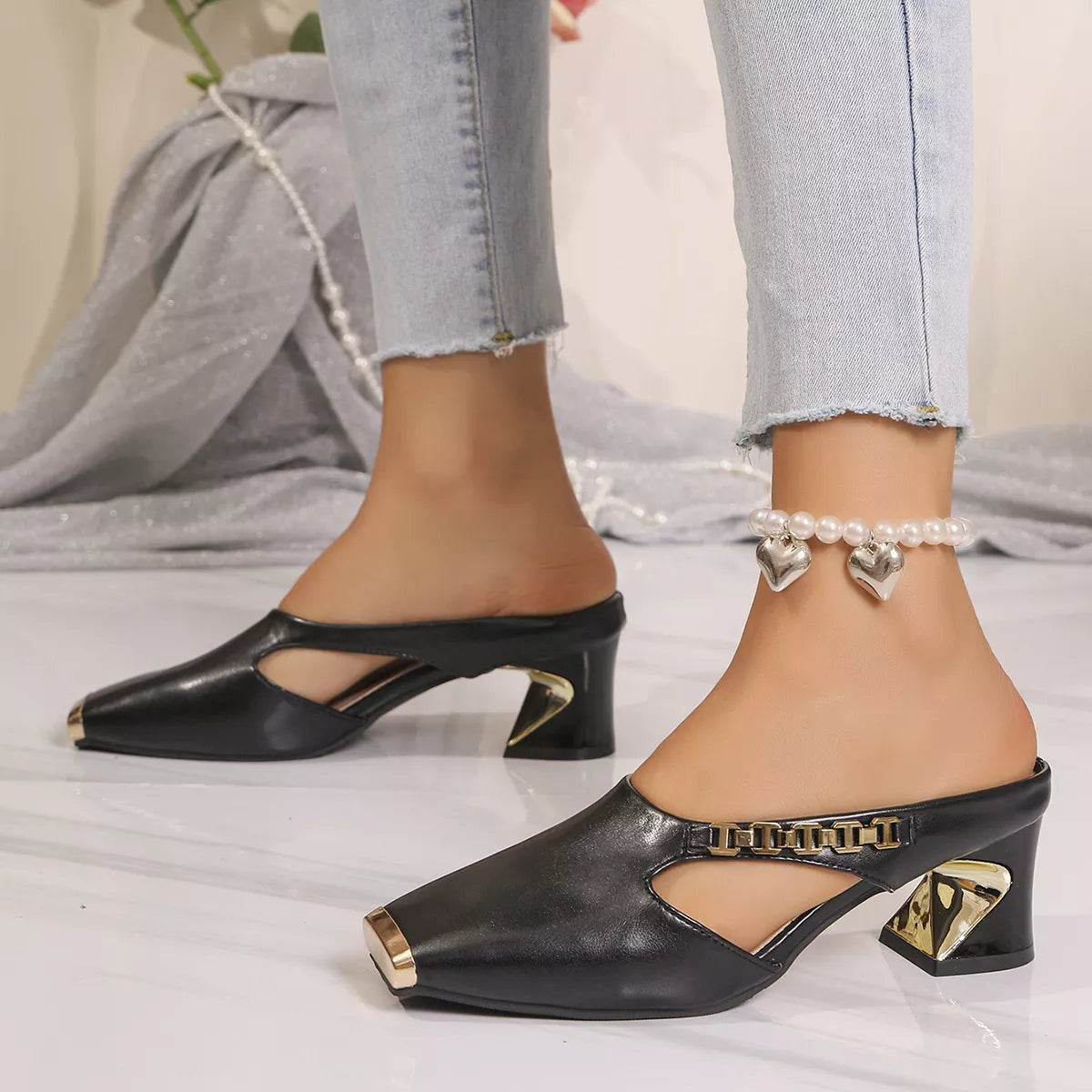 Square Toe Block Heel Sandals
