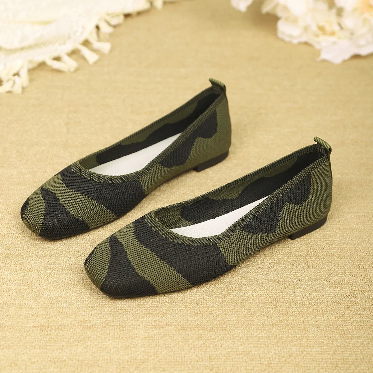 Camouflage Mesh Knit Flat Loafers