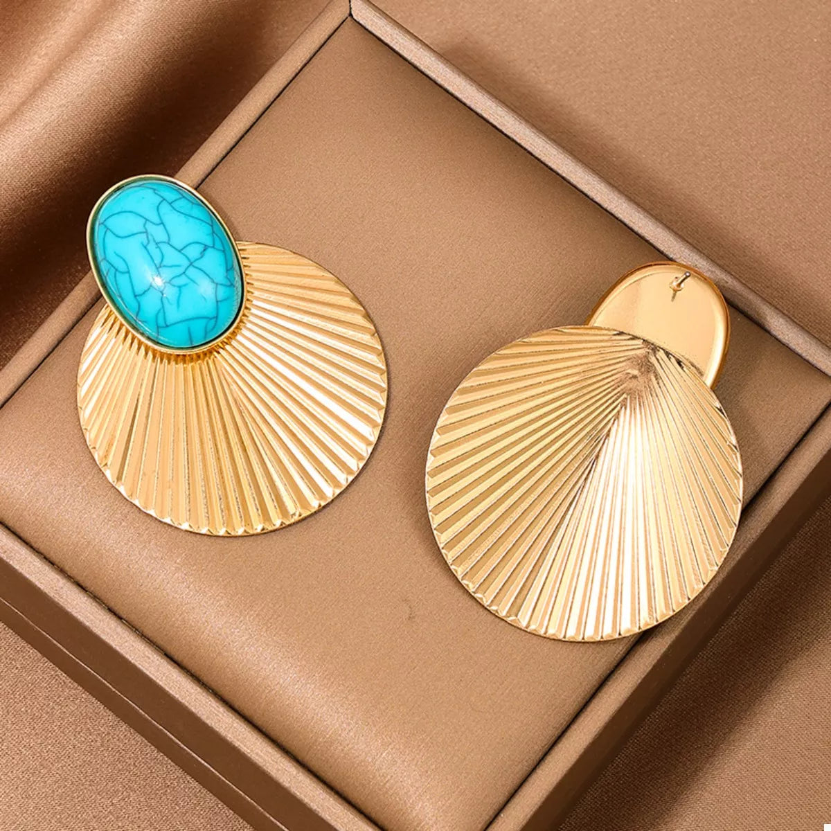 Turquoise Stone Fan Drop Earrings