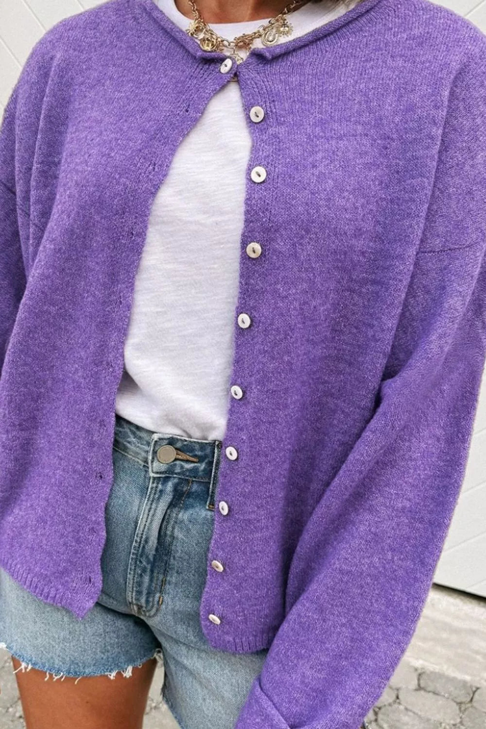 Round Neck Button-Down Knit Cardigan