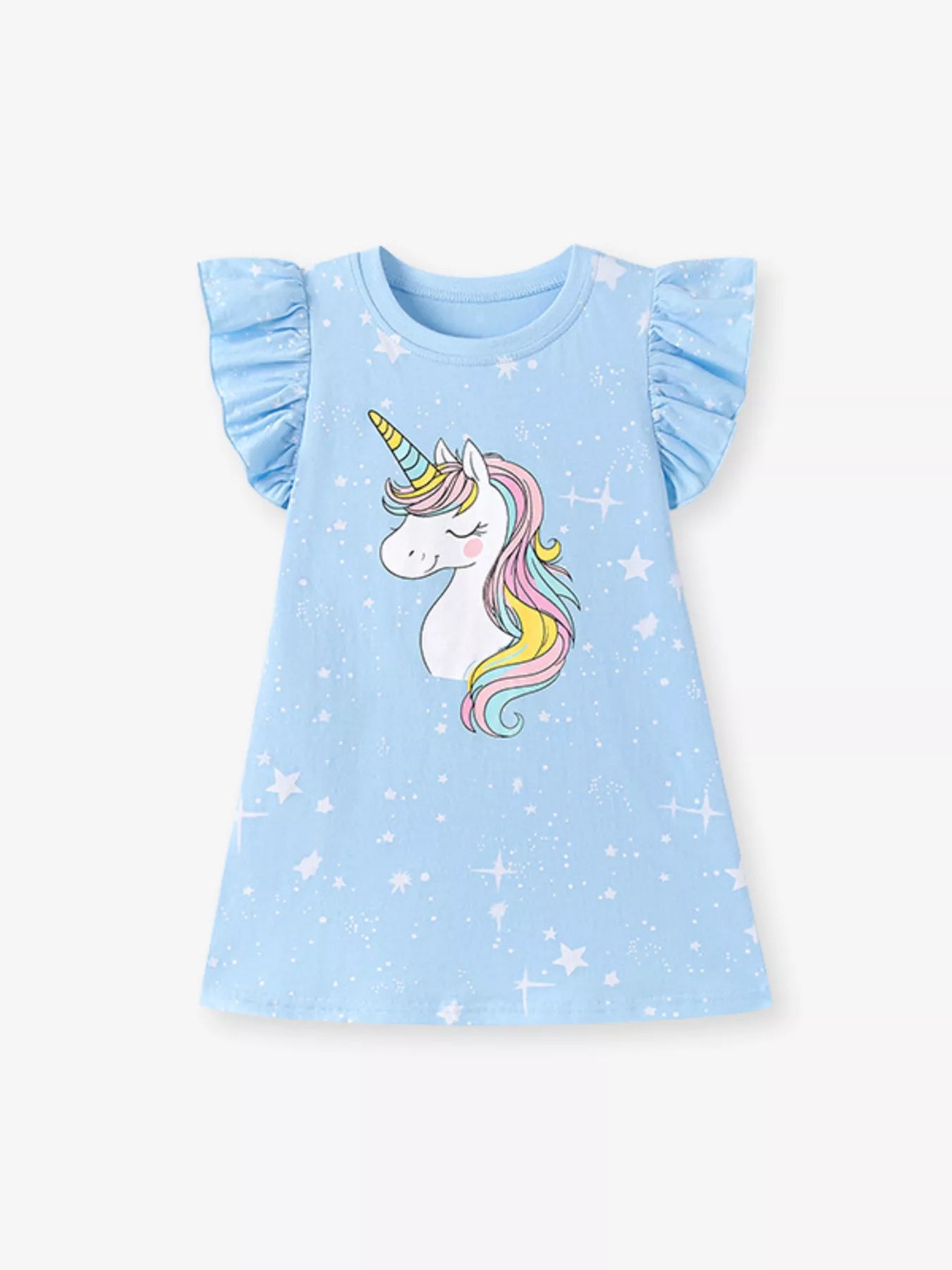 Children's Unicorn Ruffle Sleeve Casual Dress