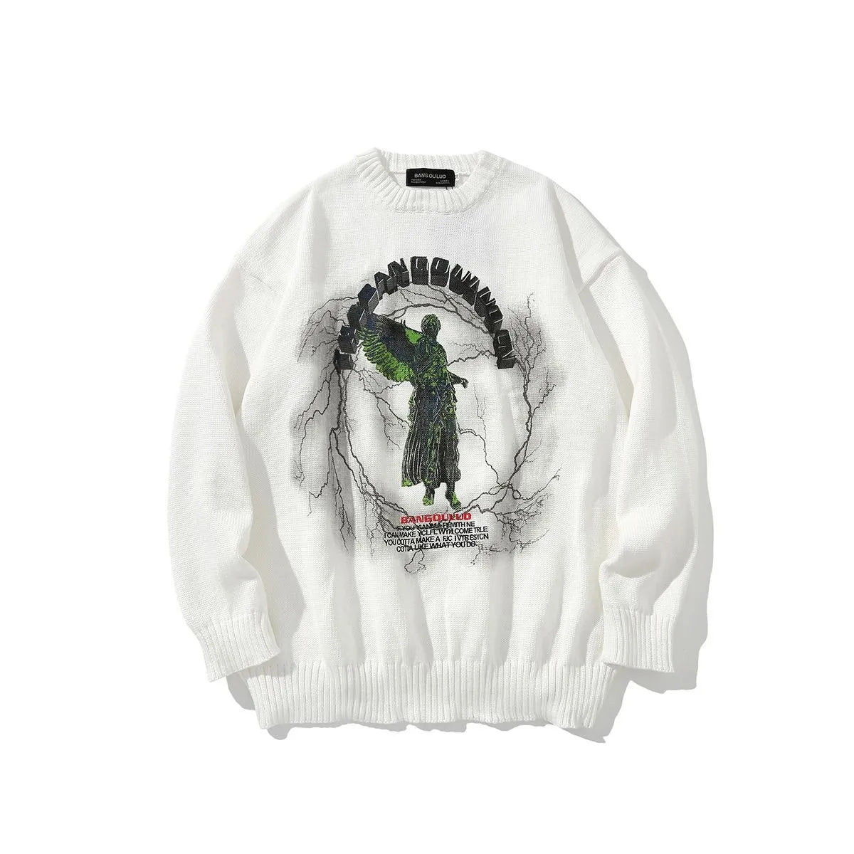 Men's Gothic Angel Wings Embroidered Knit Sweater