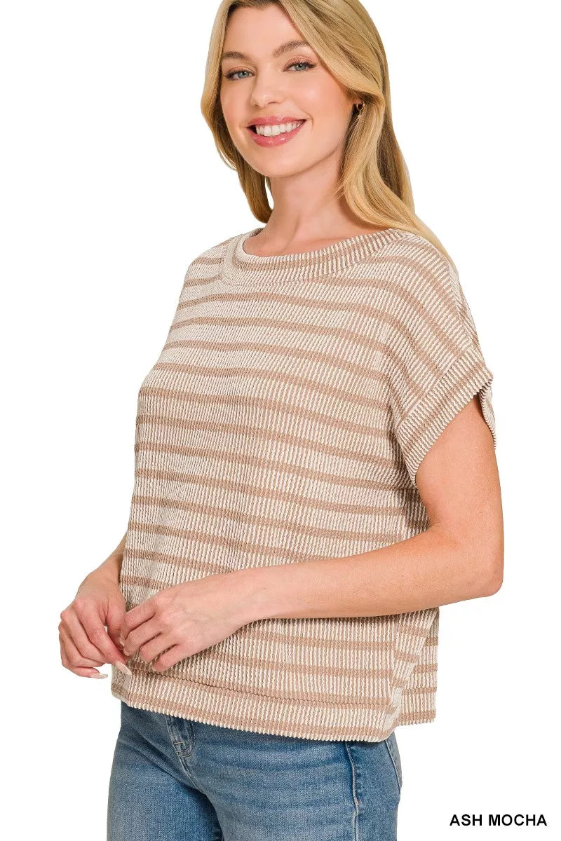 Zenana Raised Rib Striped Top
