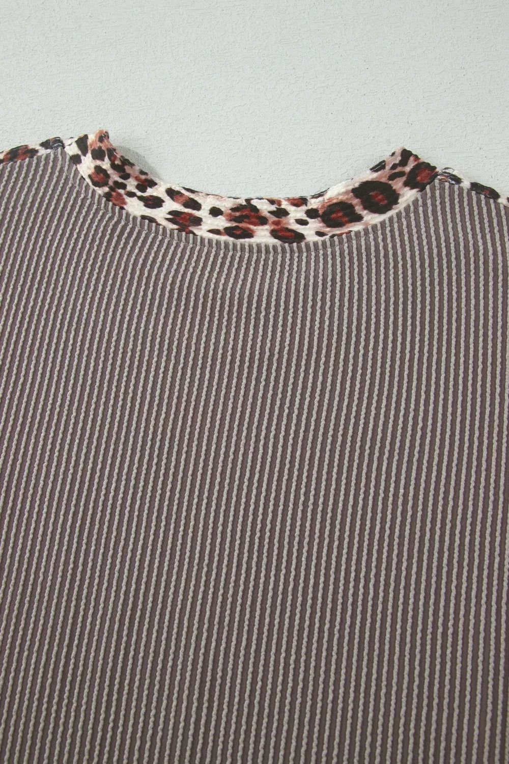 Leopard Trim Ribbed Knit Tee and Shorts Set