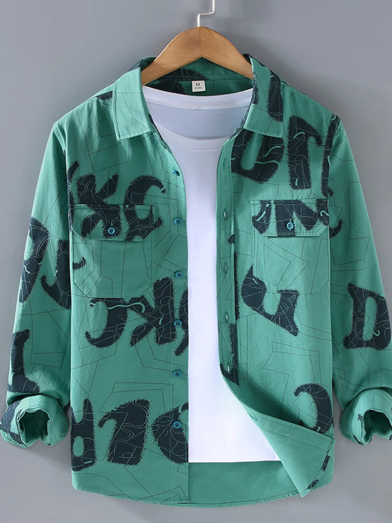 Men's Plus Size Printed Button Up Shirt